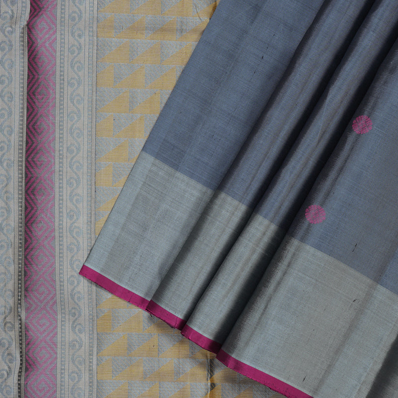 Hayagrivas Handloom Bluish-Grey Kanjivaram Silk Saree KBE866H9-3