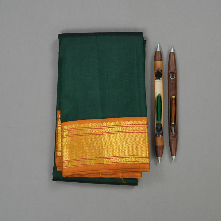 Hayagrivas Handloom Karum Pachai Kanjivaram Silk Saree with Mustard Border KBE873H1-1