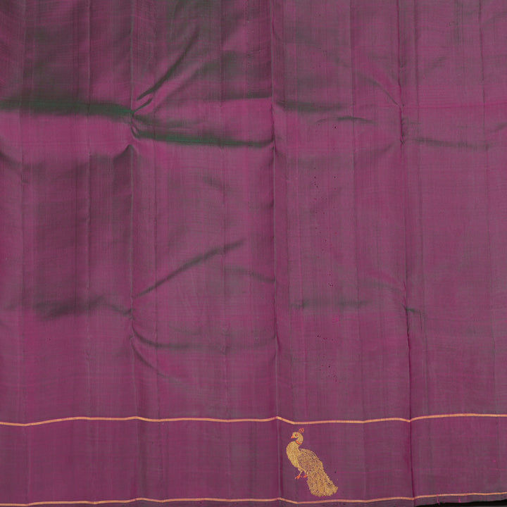Hayagrivas Handloom Pinkish-Orange Kanjivaram Silk Saree with Wine Purple Border KBE876H2-1
