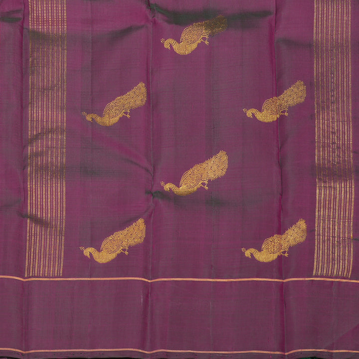 Hayagrivas Handloom Pinkish-Orange Kanjivaram Silk Saree with Wine Purple Border KBE876H2-1
