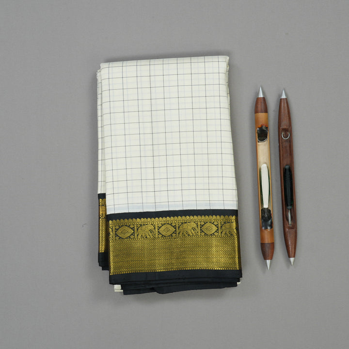 Hayagrivas Handloom Half White Kanjivaram Silk Saree with Black border KBE876H4-3