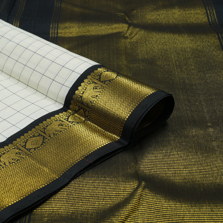 Hayagrivas Handloom Half White Kanjivaram Silk Saree with Black border KBE876H4-3