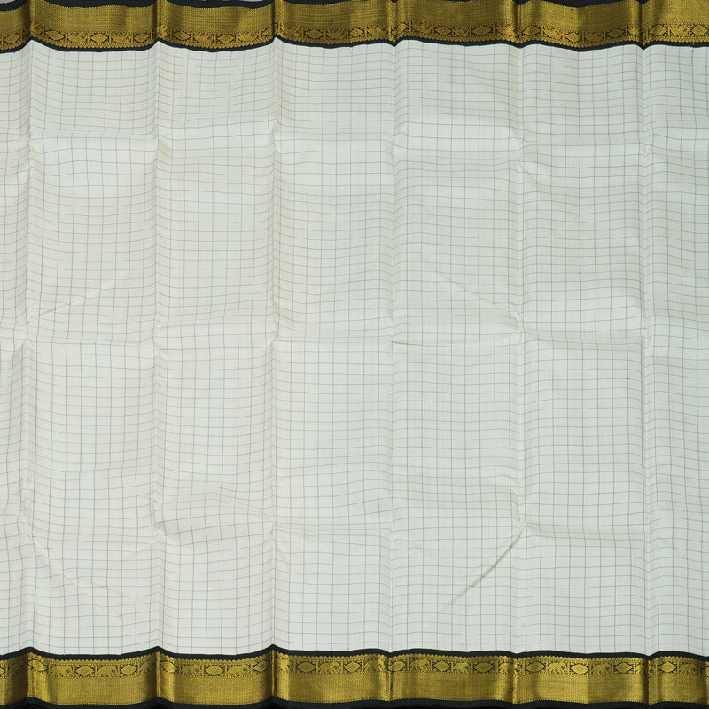 Hayagrivas Handloom Half White Kanjivaram Silk Saree with Black border KBE876H4-3