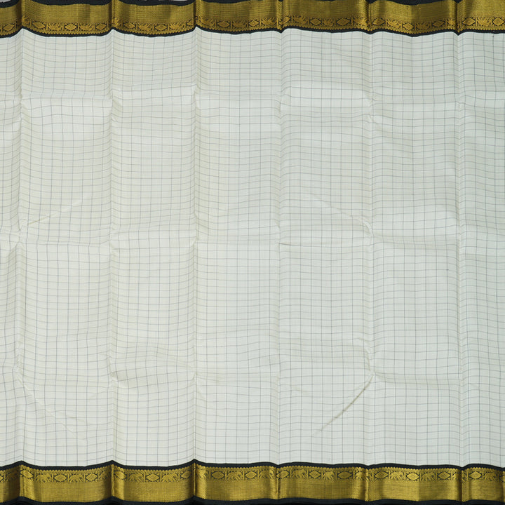 Hayagrivas Handloom Half White Kanjivaram Silk Saree with Black border KBE876H4-3