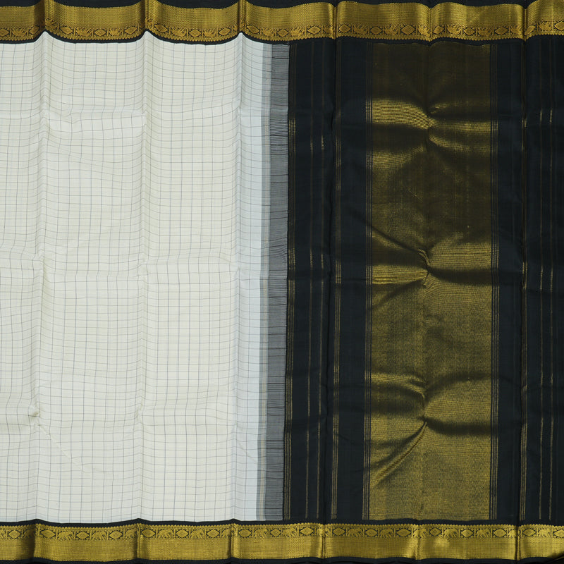 Hayagrivas Handloom Half White Kanjivaram Silk Saree with Black border KBE876H4-3