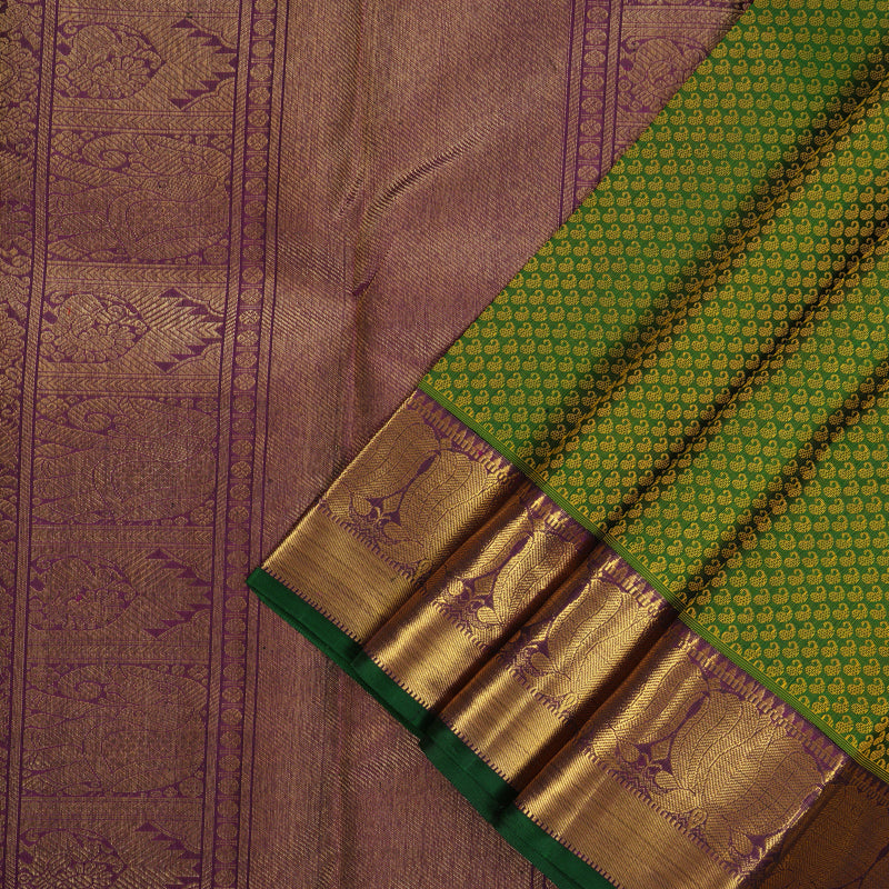 Hayagrivas Exclusive Handloom Bridal Kanjivaram Silk Saree in Lively Green KBE877H2-1