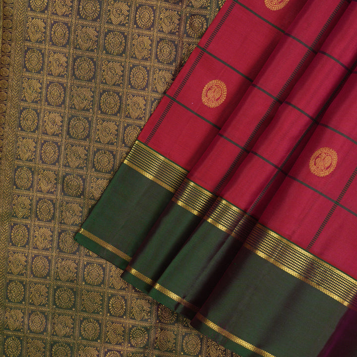 Hayagrivas Handloom Maroonish-Pink Kanjivaram Silk Saree with Manthalir Border KBE887H2-4