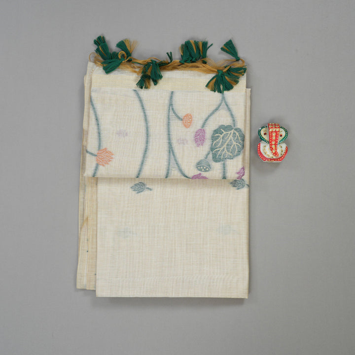 Hayagrivas Handloom Fancy Cotton Saree in Dreamy Half White KBE89D2-1