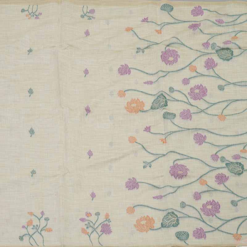 Hayagrivas Handloom Fancy Cotton Saree in Dreamy Half White KBE89D2-1