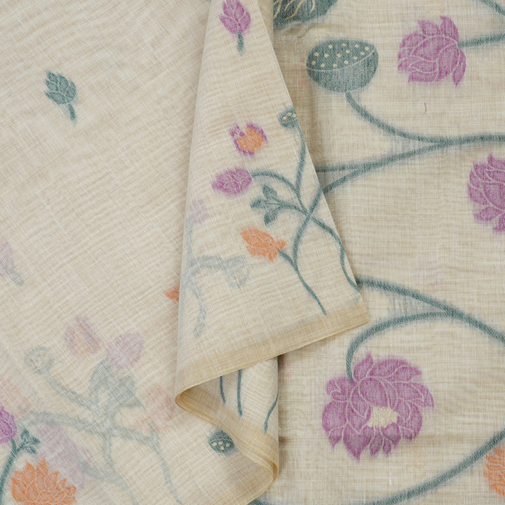 Hayagrivas Handloom Fancy Cotton Saree in Dreamy Half White KBE89D2-1