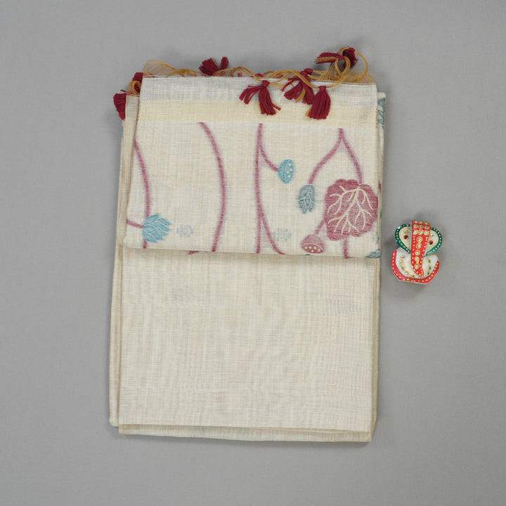 Hayagrivas Handloom Fancy Cotton Saree in Featherlight Half White KBE89D2-4