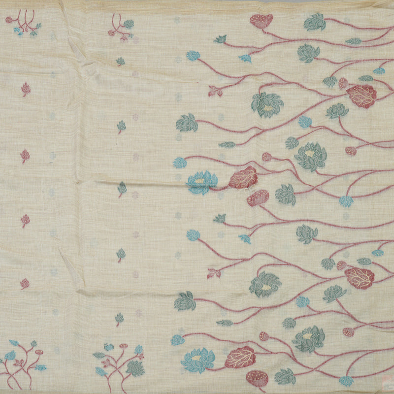 Hayagrivas Handloom Fancy Cotton Saree in Featherlight Half White KBE89D2-4