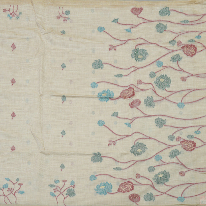 Hayagrivas Handloom Fancy Cotton Saree in Featherlight Half White KBE89D2-4