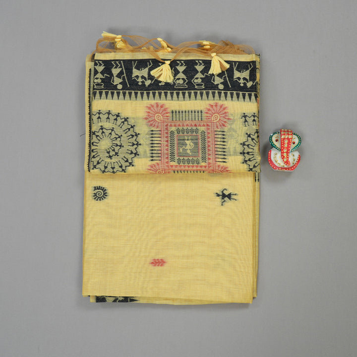 Hayagrivas Handloom Fancy Cotton Saree in Mesmerising Sandal Yellow KBE89D9-1