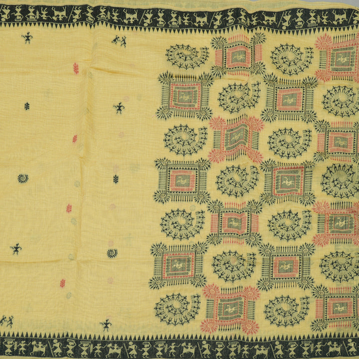 Hayagrivas Handloom Fancy Cotton Saree in Mesmerising Sandal Yellow KBE89D9-1