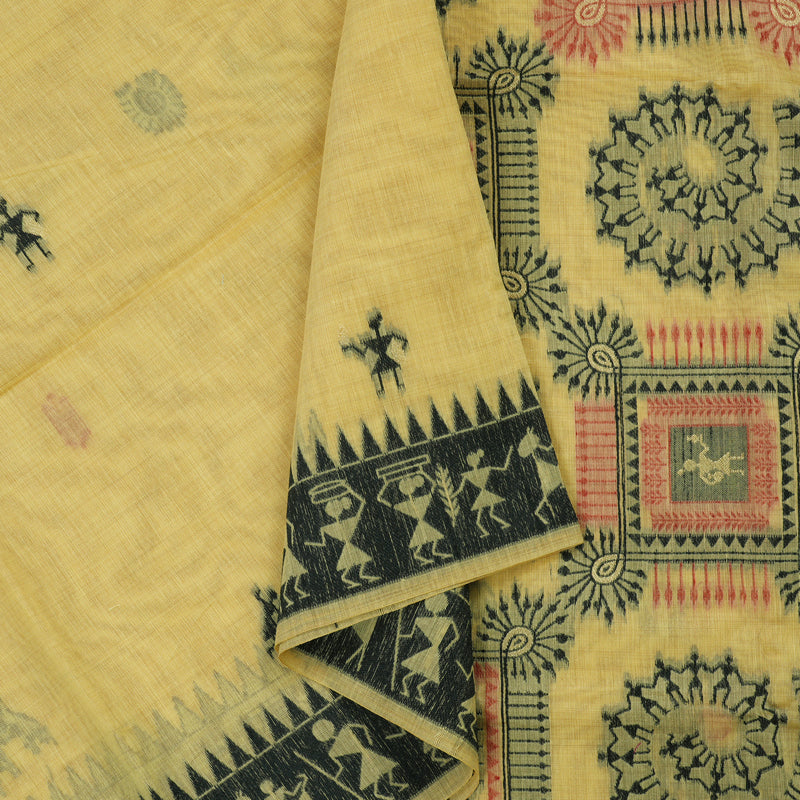 Hayagrivas Handloom Fancy Cotton Saree in Mesmerising Sandal Yellow KBE89D9-1
