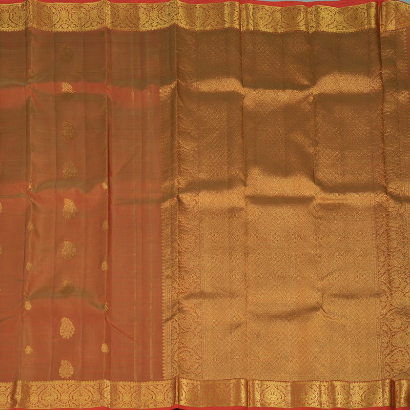 Hayagrivas Handloom Dual Tone (Orange & Red) Kanjivaram Silk Saree with Dual Tone (Orange & Red) Border KBE904H3-1