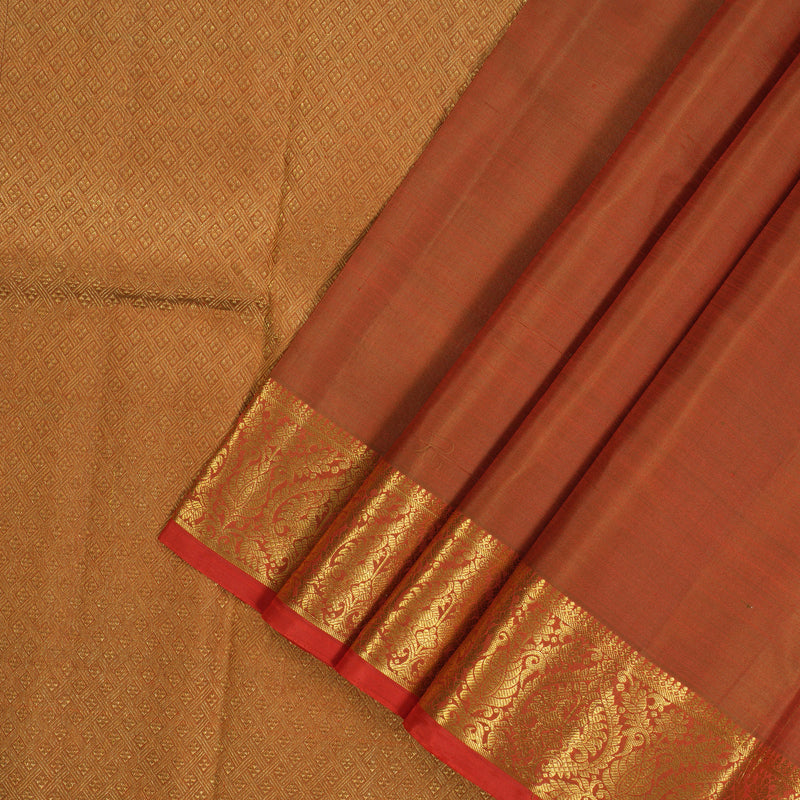 Hayagrivas Handloom Dual Tone (Orange & Red) Kanjivaram Silk Saree with Dual Tone (Orange & Red) Border KBE904H3-1