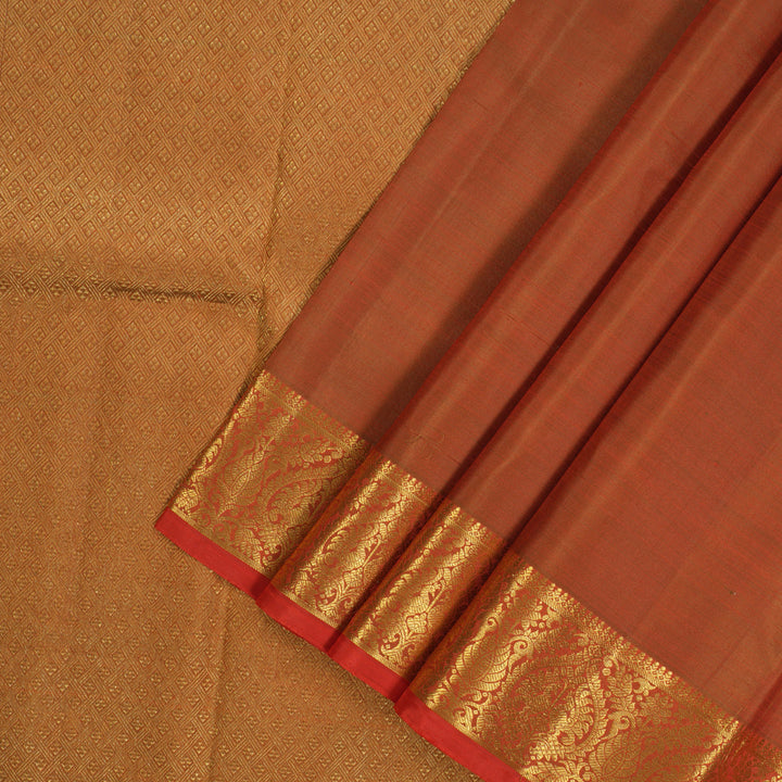 Hayagrivas Handloom Dual Tone (Orange & Red) Kanjivaram Silk Saree with Dual Tone (Orange & Red) Border KBE904H3-1