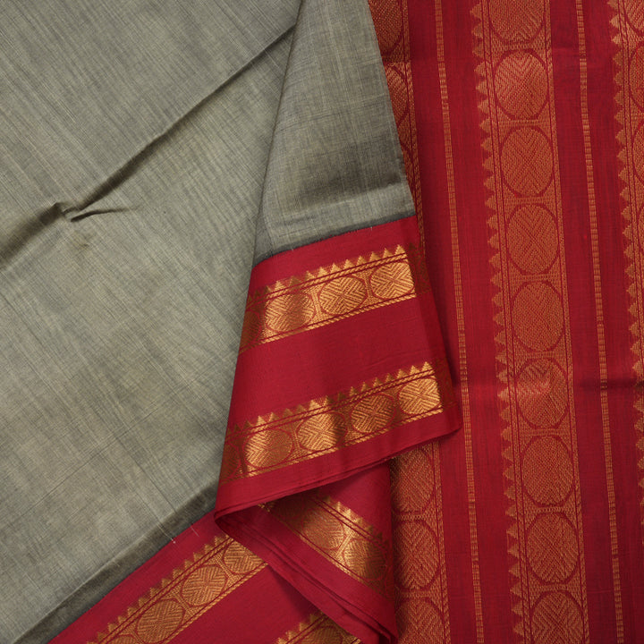 Hayagrivas Handloom Pure Silk Cotton Saree in Royal Grey with Red KBE909H13-1