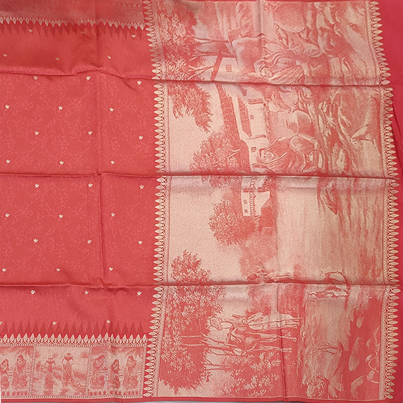 Hayagrivas Coral-Red Fancy Cotton Saree KBE90D2-7