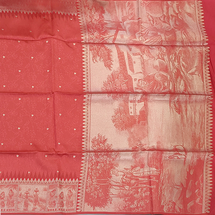 Hayagrivas Coral-Red Fancy Cotton Saree KBE90D2-7