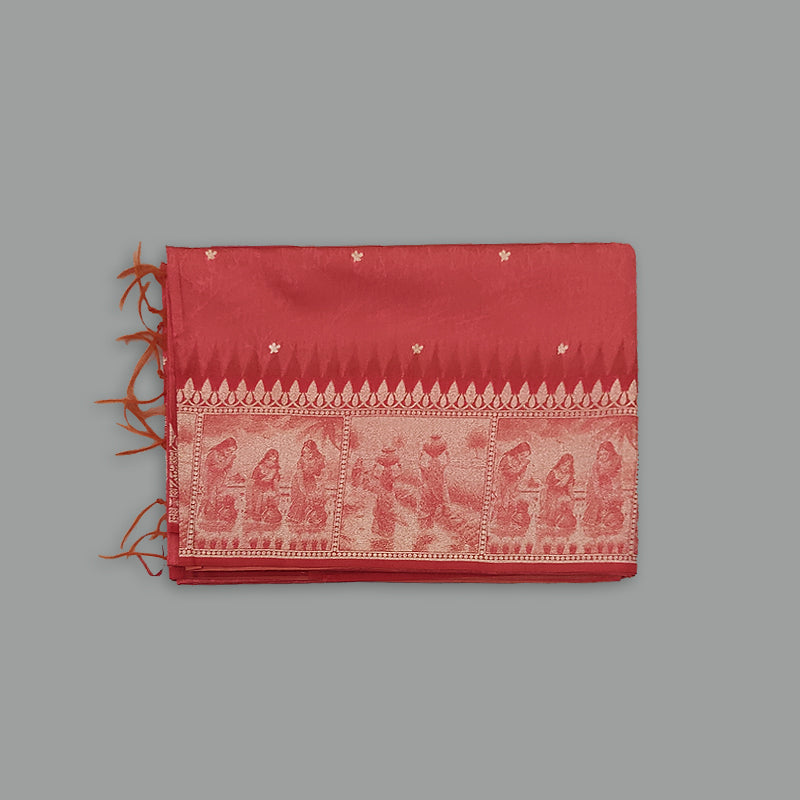 Hayagrivas Coral-Red Fancy Cotton Saree KBE90D2-7