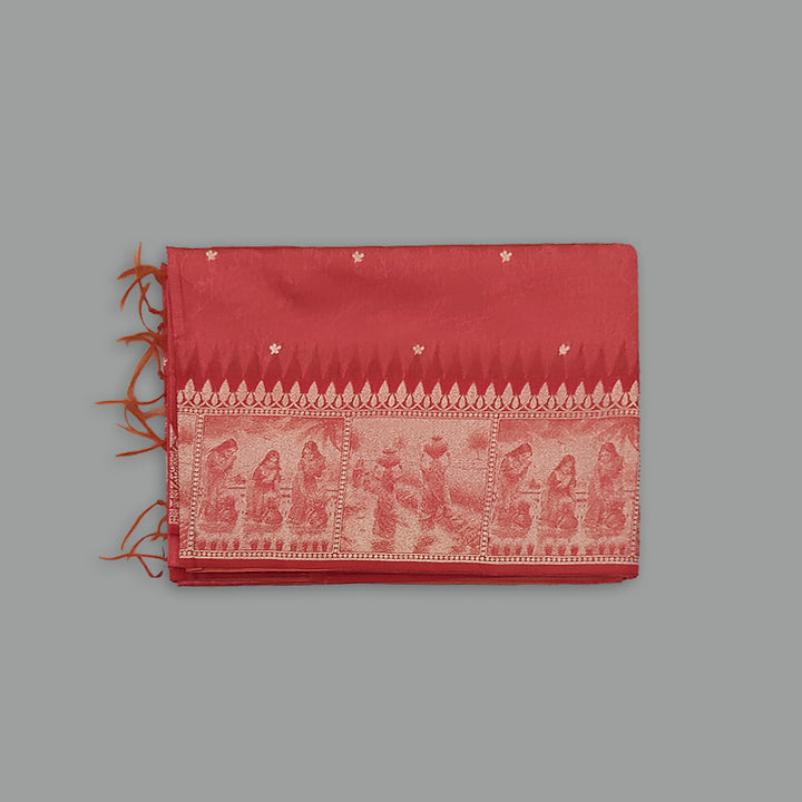 Hayagrivas Coral-Red Fancy Cotton Saree KBE90D2-7