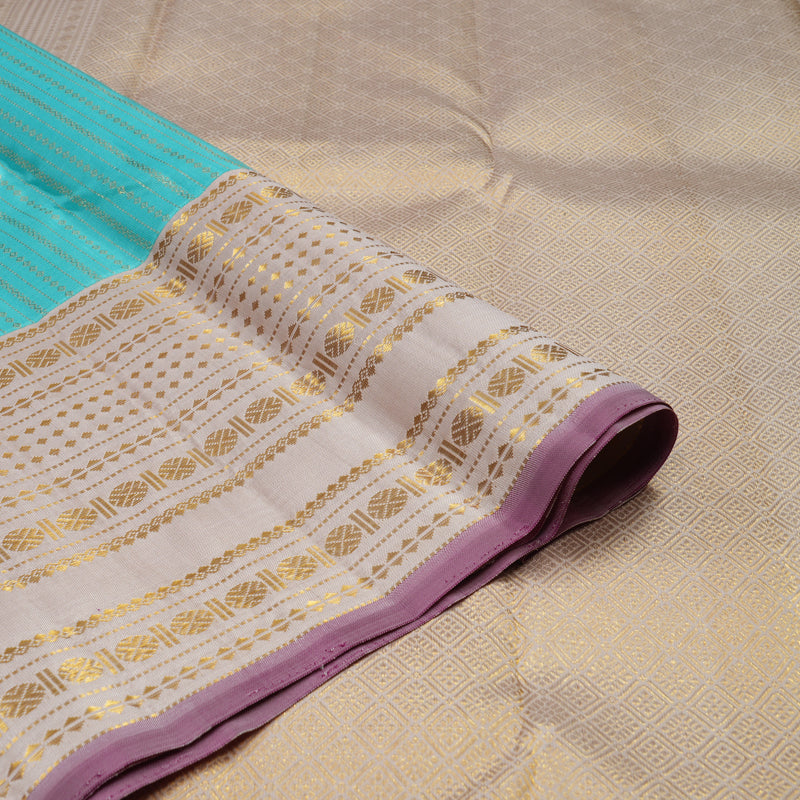 Hayagrivas Handloom Kanjivaram Silk Saree in Serene Sea Blue with Half White KBE911H3-1