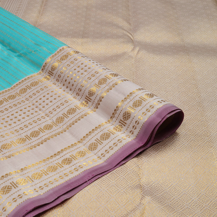 Hayagrivas Handloom Kanjivaram Silk Saree in Serene Sea Blue with Half White KBE911H3-1