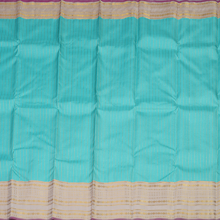 Hayagrivas Handloom Kanjivaram Silk Saree in Serene Sea Blue with Half White KBE911H3-1