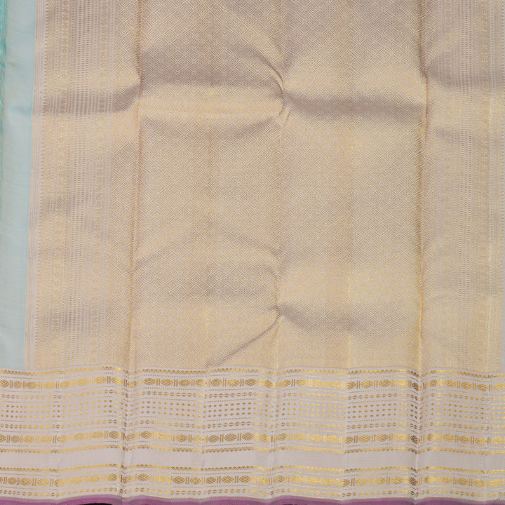 Hayagrivas Handloom Kanjivaram Silk Saree in Serene Sea Blue with Half White KBE911H3-1