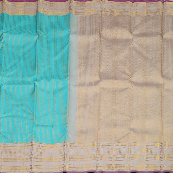Hayagrivas Handloom Kanjivaram Silk Saree in Serene Sea Blue with Half White KBE911H3-1