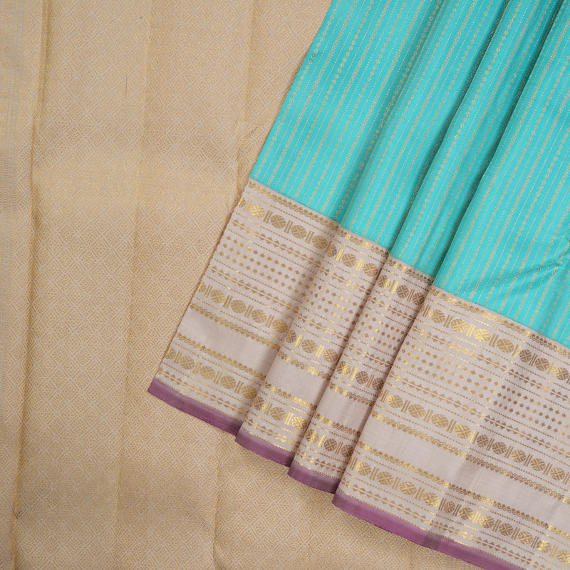Hayagrivas Handloom Kanjivaram Silk Saree in Serene Sea Blue with Half White KBE911H3-1