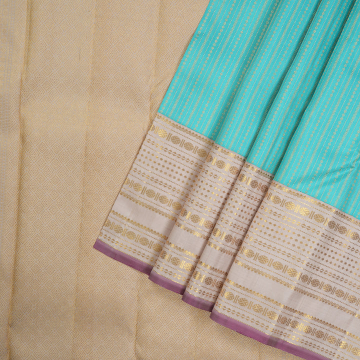 Hayagrivas Handloom Kanjivaram Silk Saree in Serene Sea Blue with Half White KBE911H3-1