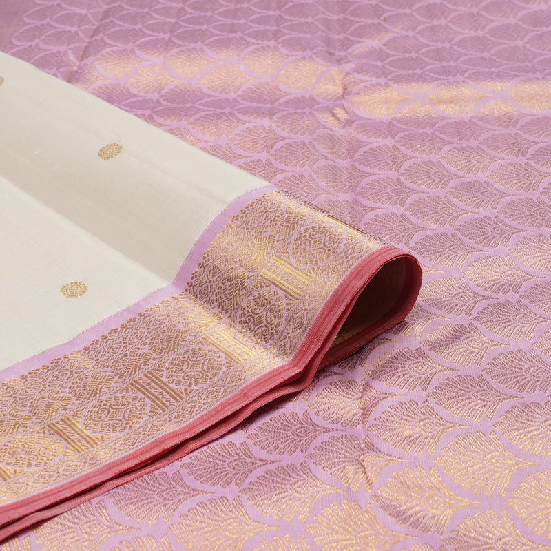 Hayagrivas Handloom Pure Kanjivaram Silk Saree in Serene Half White KBE911H4-1