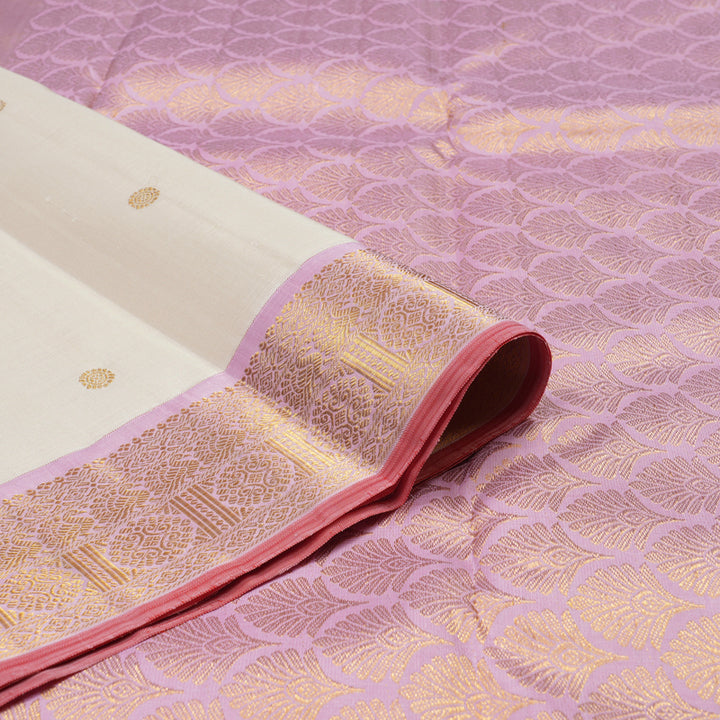 Hayagrivas Handloom Pure Kanjivaram Silk Saree in Serene Half White KBE911H4-1