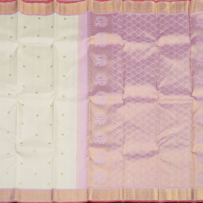 Hayagrivas Handloom Pure Kanjivaram Silk Saree in Serene Half White KBE911H4-1