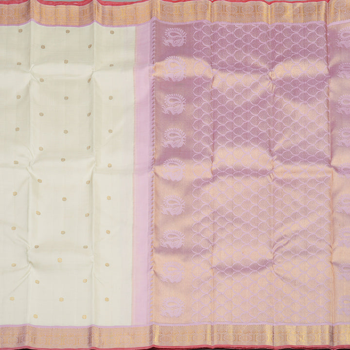 Hayagrivas Handloom Pure Kanjivaram Silk Saree in Serene Half White KBE911H4-1