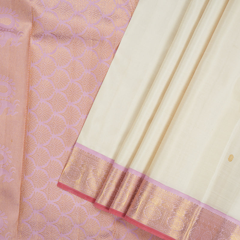 Hayagrivas Handloom Pure Kanjivaram Silk Saree in Serene Half White KBE911H4-1