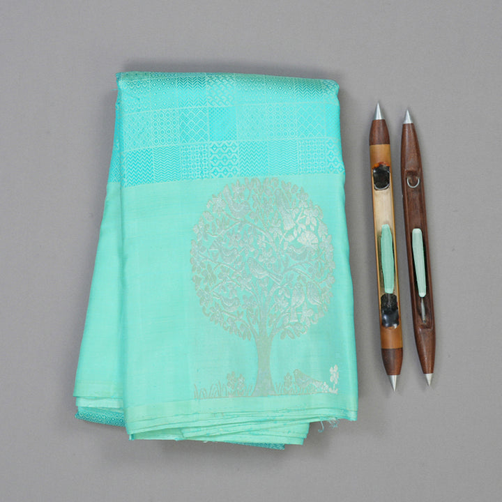 Hayagrivas Handloom Light Blue Kanjivaram Silk Saree with Bright Teal Border KBE919H3-1