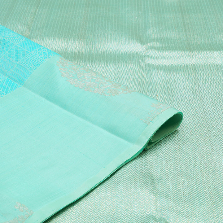 Hayagrivas Handloom Light Blue Kanjivaram Silk Saree with Bright Teal Border KBE919H3-1