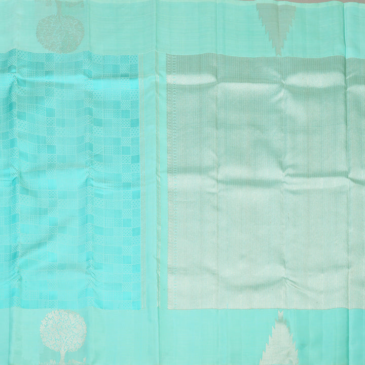 Hayagrivas Handloom Light Blue Kanjivaram Silk Saree with Bright Teal Border KBE919H3-1