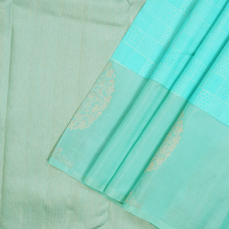Hayagrivas Handloom Light Blue Kanjivaram Silk Saree with Bright Teal Border KBE919H3-1