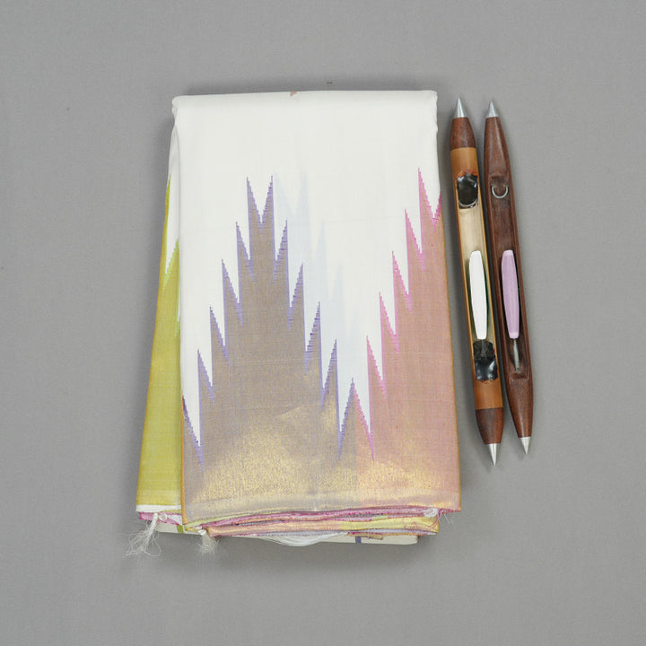 Hayagrivas Handloom Half White Kanjivaram Silk Saree with Multicolour Border KBE920H3-1