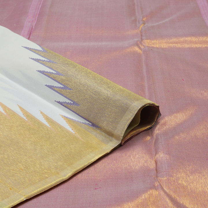 Hayagrivas Handloom Half White Kanjivaram Silk Saree with Multicolour Border KBE920H3-1