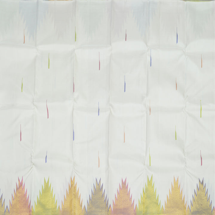 Hayagrivas Handloom Half White Kanjivaram Silk Saree with Multicolour Border KBE920H3-1