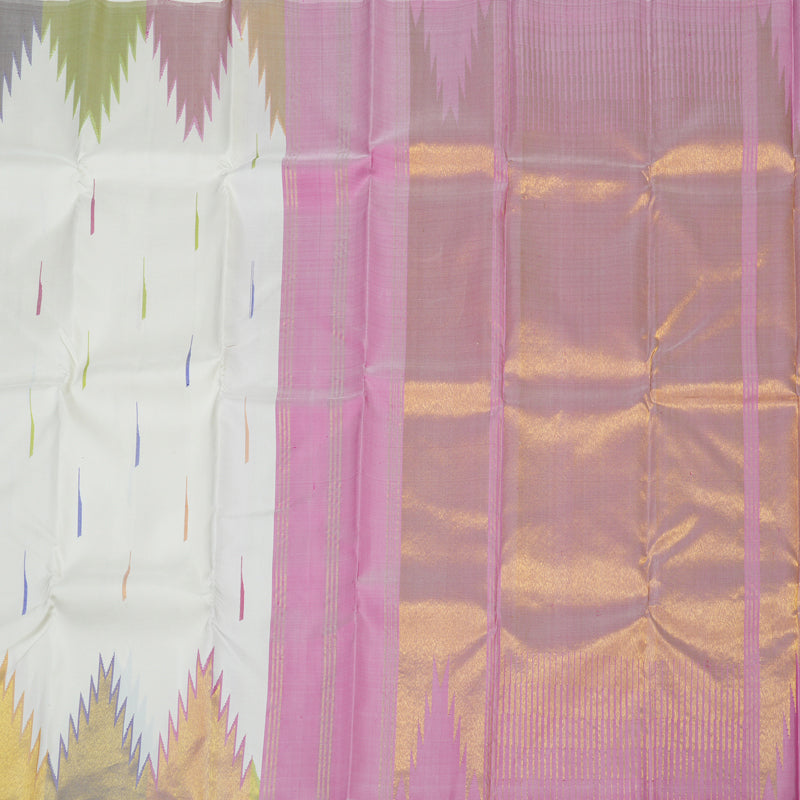 Hayagrivas Handloom Half White Kanjivaram Silk Saree with Multicolour Border KBE920H3-1