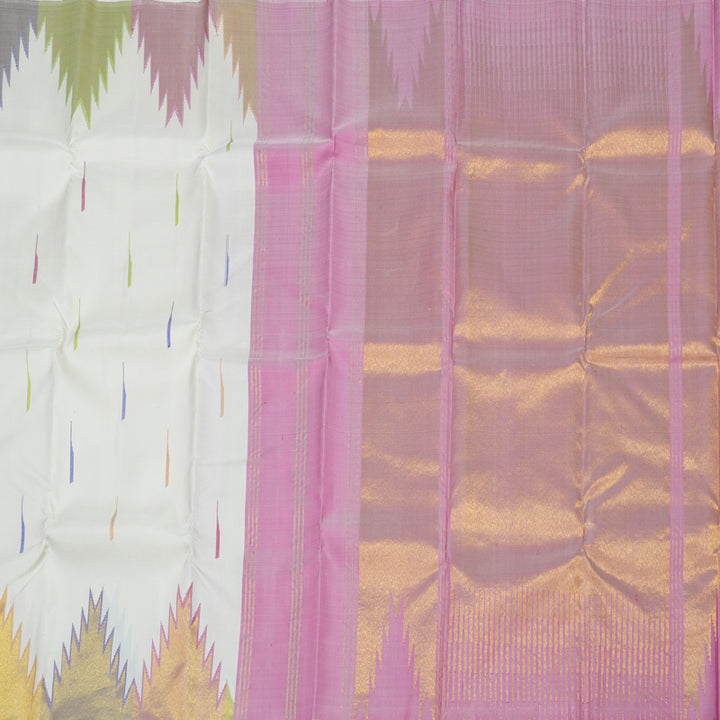 Hayagrivas Handloom Half White Kanjivaram Silk Saree with Multicolour Border KBE920H3-1