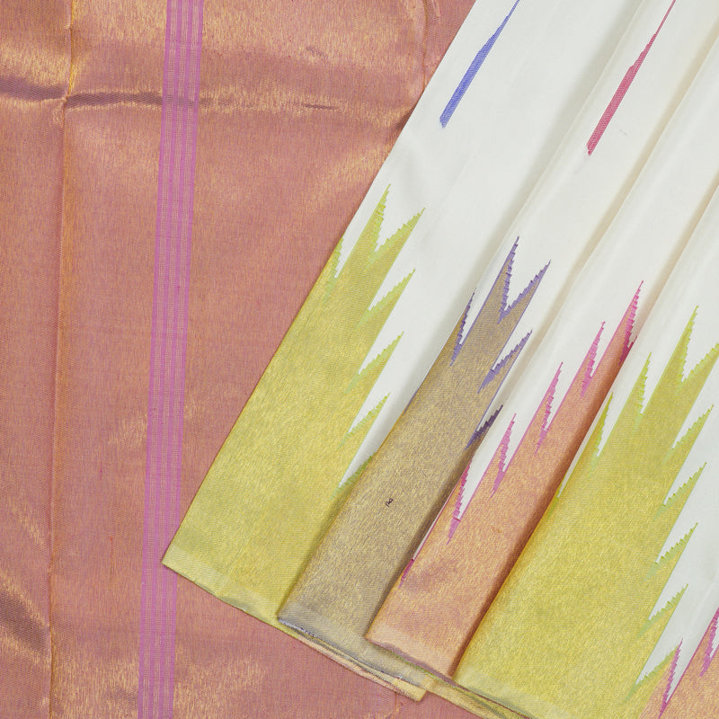 Hayagrivas Handloom Half White Kanjivaram Silk Saree with Multicolour Border KBE920H3-1